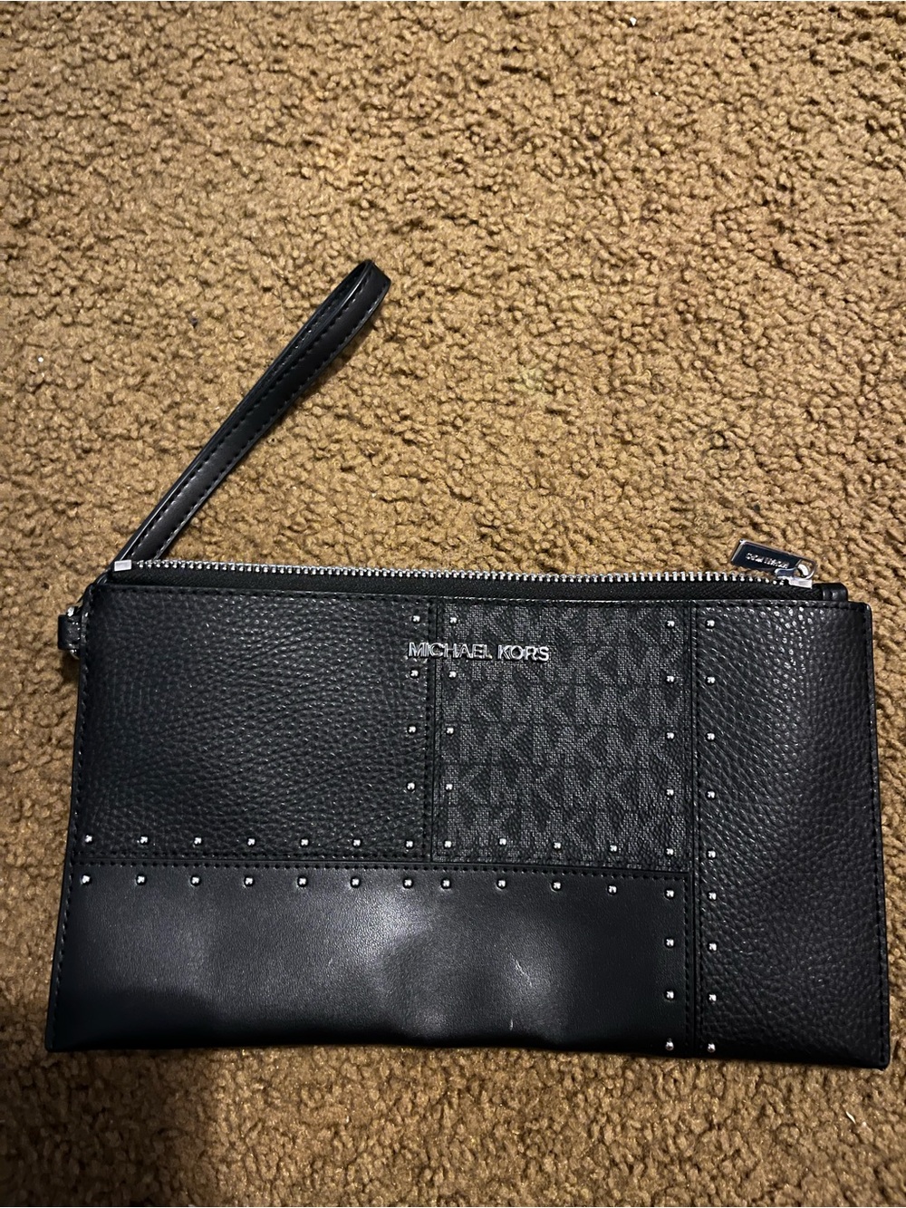 Michael Kors Black Wristlet Clutch with Stud Accents